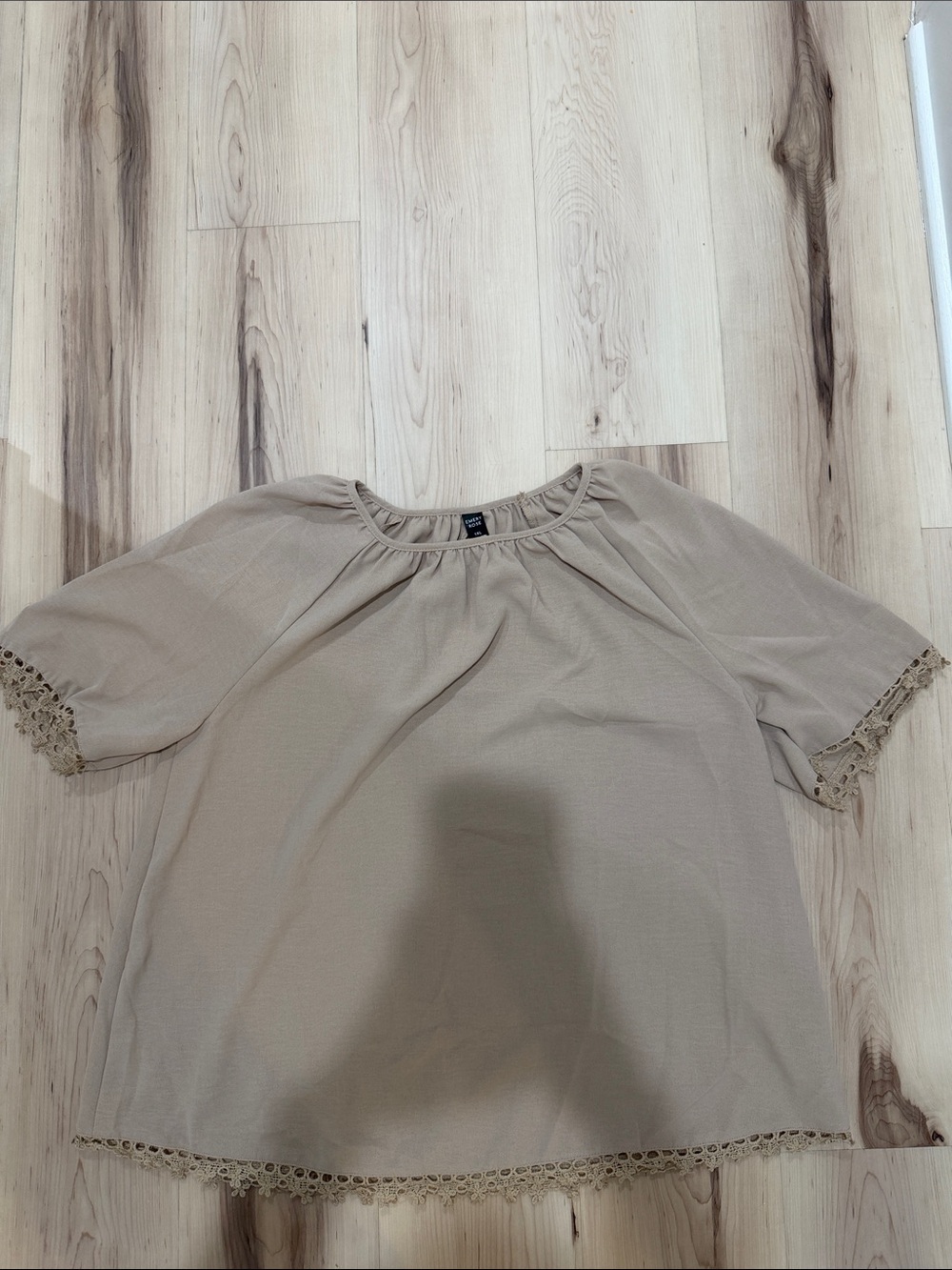 Emery Rose Beige Crochet Trim Blouse